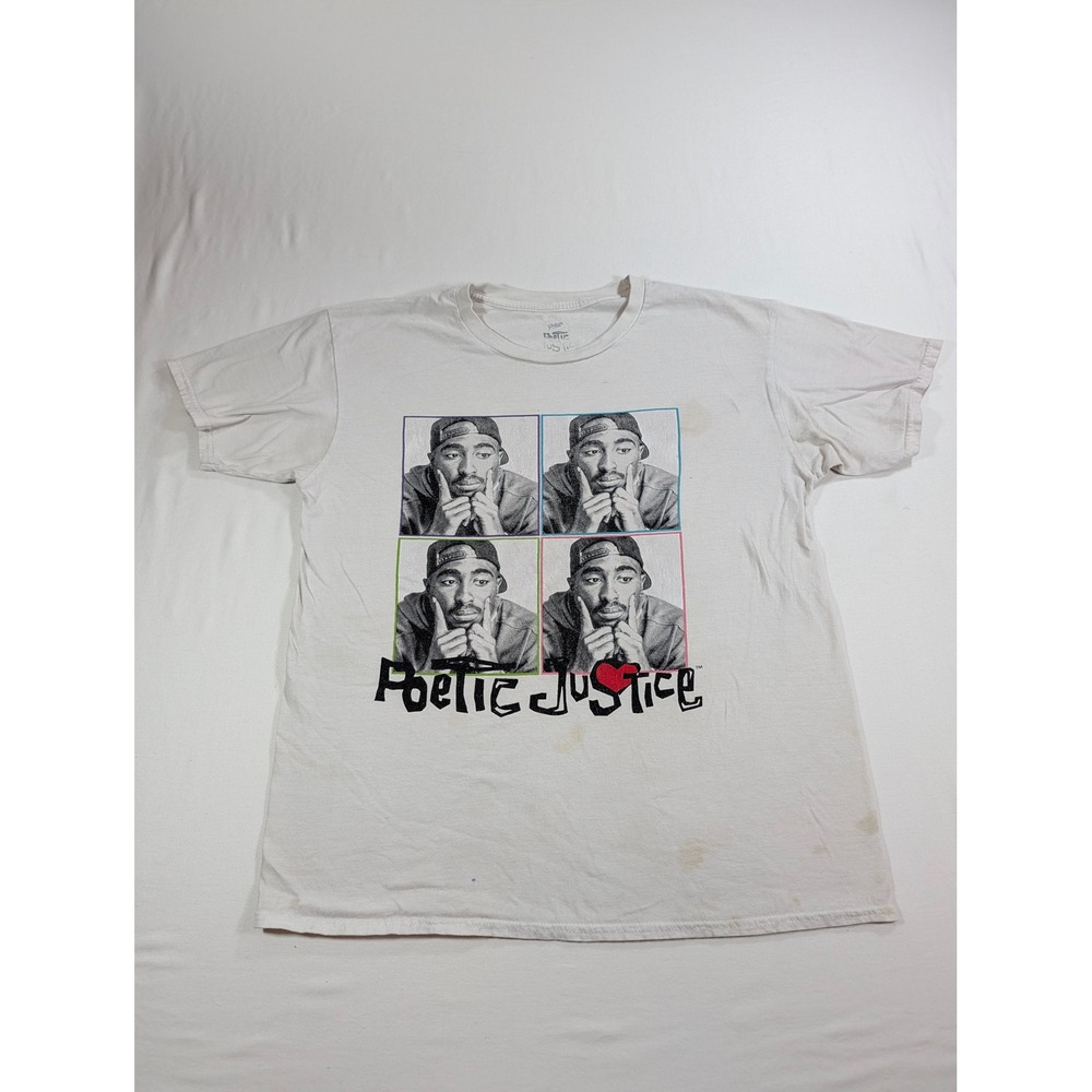 Philcos Poetic Justice Tupac Shakur Graphic T-Shirt White Mens Medium Movie Tee